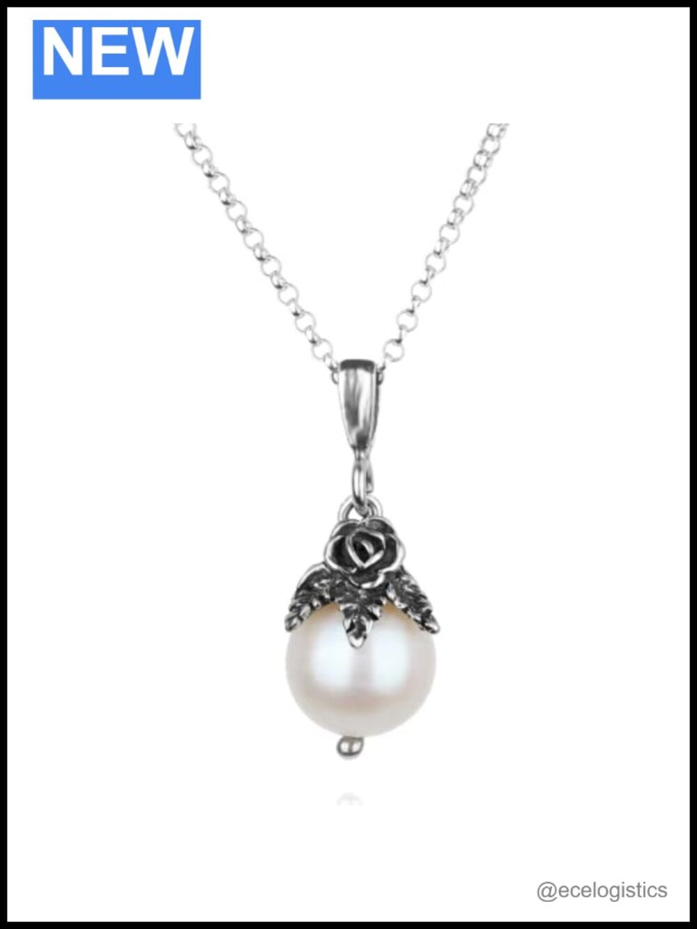 925 Sterling Silver White Freshwater Pearl Pendant Necklace 18in